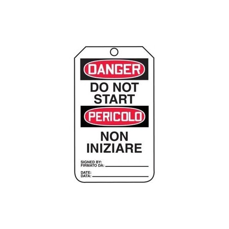 Accuform Safety Tags, DANGER DO NOT START BILINGUAL ITALIAN, 5.75in x 3.25in, RP-Plastic, 25PK TMT153PTP